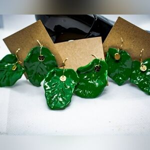 Green Leaf Clay Earrings